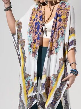 Bohemian Kimono - White Mandala Print